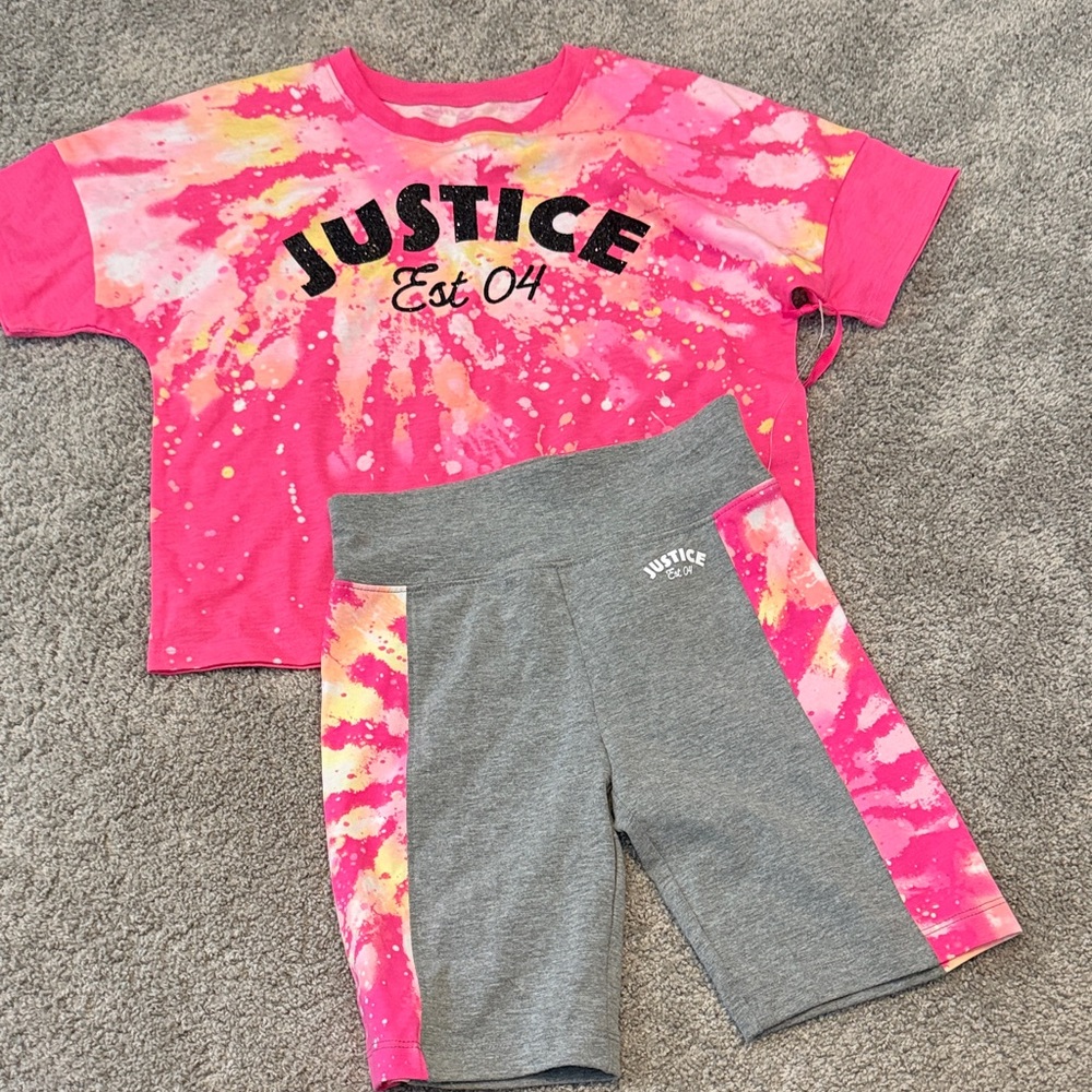 Justice Pink and Gray Tie-Dye Outfit